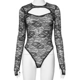 Long Sleeved Mesh Suit Spicy Girl Slim Fit Hollowed Out Lace Pants Set