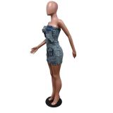 Bra Fitted Denim Skirt with 3D Pocket Dress