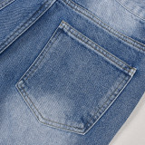 Cross Splicing Washed Pockets Street Trendy Jeans