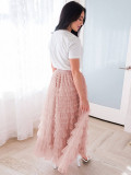 Solid Color High Waisted Mesh Cake Skirt Fluffy Half Skirt