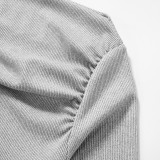 Diagonal Collar Long Sleeved Wooden Ear Edge Top Slim Fit Pants Casual Set