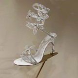 Water Diamond Snake Wrapped Three Dimensional Butterfly High Heel Straight Sandals