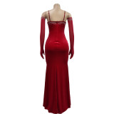 Solid Color Sexy Strapless Hot Diamond Long Dress