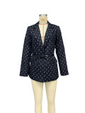 Printed Lapel Long Sleeved Jacket with Waistband
