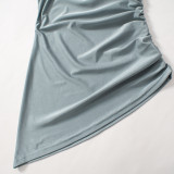 Solid Color Diagonal Collar Off Shoulder Long Sleeved Top, Tight Pants, Casual Set