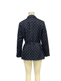 Printed Lapel Long Sleeved Jacket with Waistband