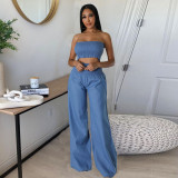 Solid Color Hollowed Out Navel Exposed Shoulder Top and Pants Set