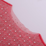 Perspective Bright Diamond Bubble Bead Mesh Long Sleeved Beach Skirt Dress