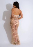 Knitted Off Shoulder Sequin Hollow Out Beach Skirt