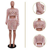 Two Piece Set of Casual Knitted Hollow Sequin Beach Skirt