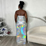 Bright and Colorful Strapless High Elastic Tight Fitting Dress
