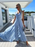 Front and Rear Deep V-shaped Wide Leg Sleeveless Jumpsuit
