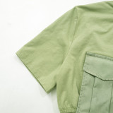 Round Neck Short Sleeved Workwear Pocket Ultra Short T-shirt