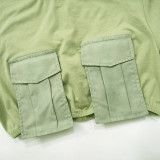 Round Neck Short Sleeved Workwear Pocket Ultra Short T-shirt