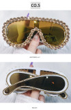 Large Frame Integrated Multi Lens Sunglasses with Diamond Inlay, Luxurious Hip-hop Fashion Sunglasses