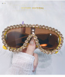 Large Frame Integrated Multi Lens Sunglasses with Diamond Inlay, Luxurious Hip-hop Fashion Sunglasses