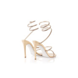 Champagne Snake Shaped One Line with Exposed Toe Slim Heel High Heels