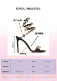 Thin Heel Open Toe Colorful Water Diamond Ankle Lace High Heel Shoes