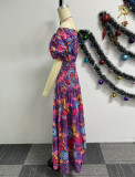 Printed One Shoulder Patchwork Long Skirt Two-piece Set