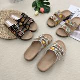 Ethnic Style Woven Double Button Cork Slippers Casual Beach Flat Bottomed Flip Flops