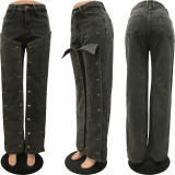 Double Breasted Detachable Washed Street Jeans