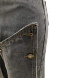 Double Breasted Detachable Washed Street Jeans