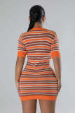 Knitted Slim Fit Short Sleeved Dress with a Round Neck Sweater