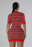 Knitted Slim Fit Short Sleeved Dress with a Round Neck Sweater