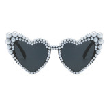 Large Frame Heart Studded Pearl Sunglasses