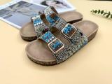 Double Button Ethnic Diamond Faced Cork Slippers
