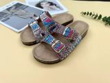 Double Button Ethnic Diamond Faced Cork Slippers