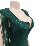 Solid Color Beaded Fringe Sleeveless V-neck Backless Dress