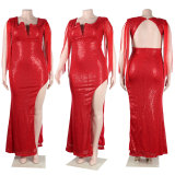 Open Back Tassel Sequin Dress Nightclub Dress