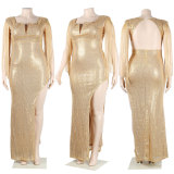Open Back Tassel Sequin Dress Nightclub Dress