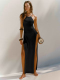 Double Sided High Slit Suspender Beautiful Back Knitted Dress