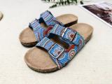 Double Button Diamond Faced Cork Slippers, Fashionable Beach Slippers