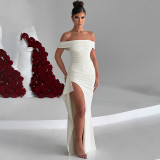 Tight and High Slit Strapless Backless Dress