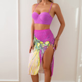 Bikini Three Piece Printed Long Skirt