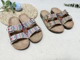 Double Button Diamond Faced Cork Slippers, Fashionable Beach Slippers
