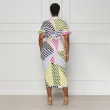 Irregular Colored Striped Printed Dress