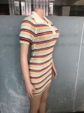 Round Neck Knitted Slim Fit Short Sleeved Dress