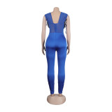 Solid Color Perspective Elastic Tight Fitting Buttocks Jumpsuit