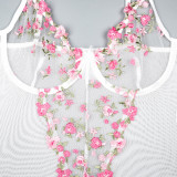 Exquisite Embroidered Small Flower Hanging Strap Fun Jumpsuit