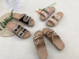 Double Buckle Pearl Buckle Slender Hemp Rope Thick Bottom Slippers