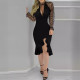 Mesh Sequin Patchwork Ruffle Edge Dress