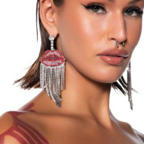 Red Lip Tassel Earrings and Rhinestone Earrings
