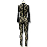Lace Perspective Long Sleeved Jumpsuit