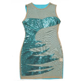 Round Necked Transparent Sequin Wrapped Buttocks A-line Skirt Dress