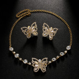 Butterfly Jewelry Set Water Diamond Necklace Earrings
