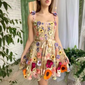 3D Flower Embroidered Hip Wrap Sexy Dress